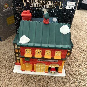 Victorian Village Christmas light up building Firehouse No. Three MIB display